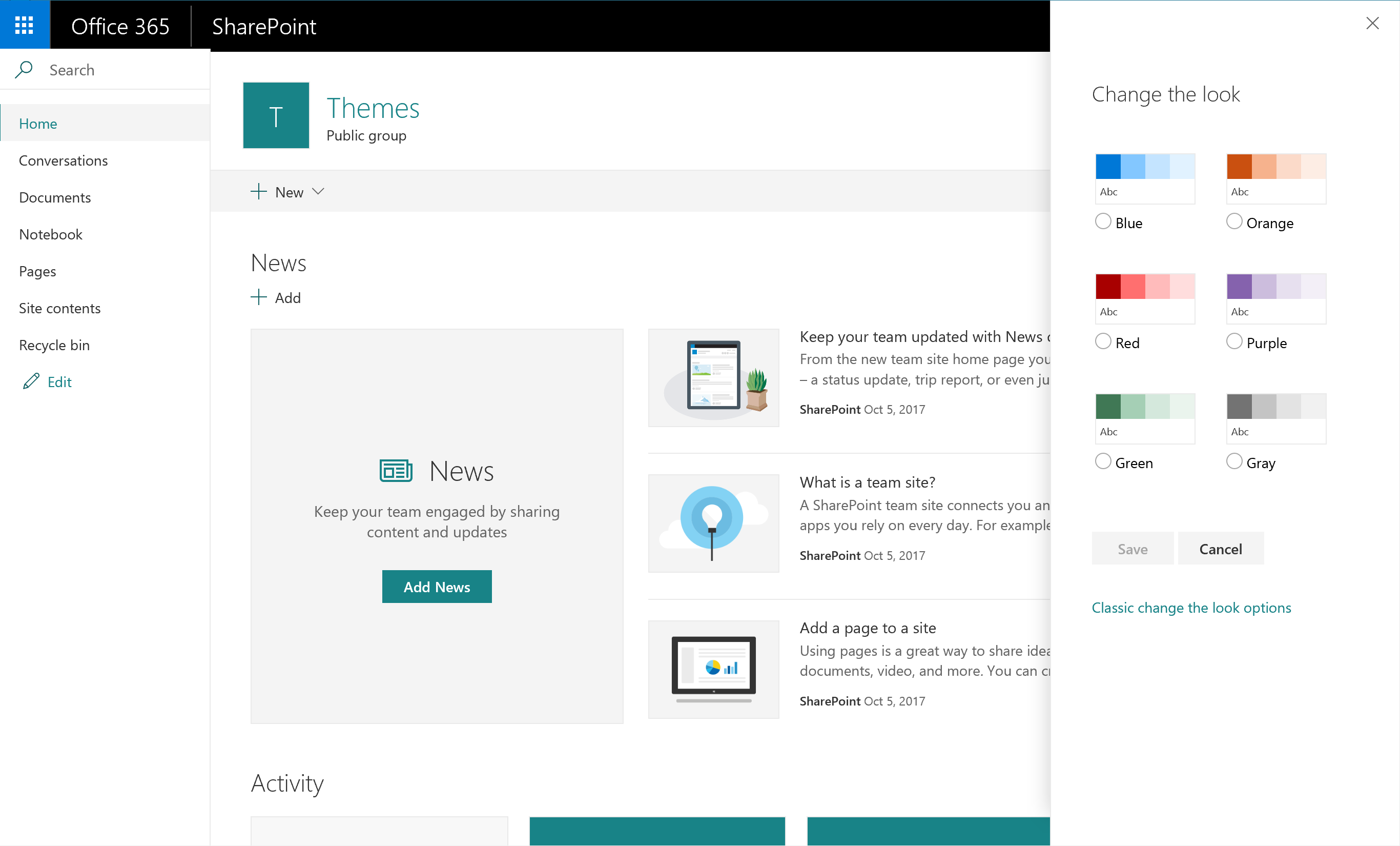Theme in Office 365 Group