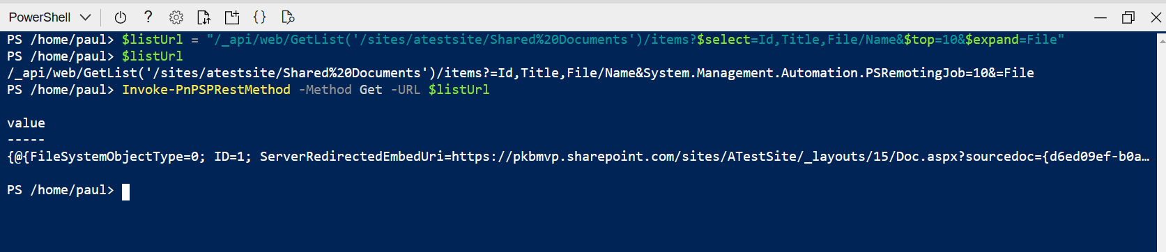 Screenshot of the output of Azure Shell with a malformed url