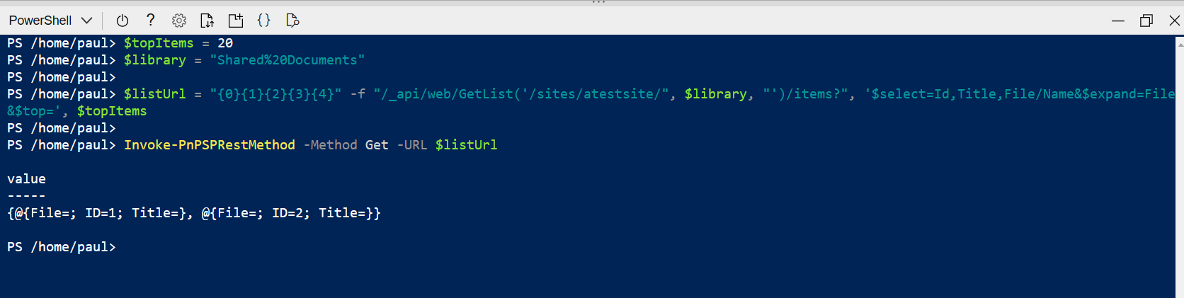 Screenshot of the output of Azure Shell with a working url